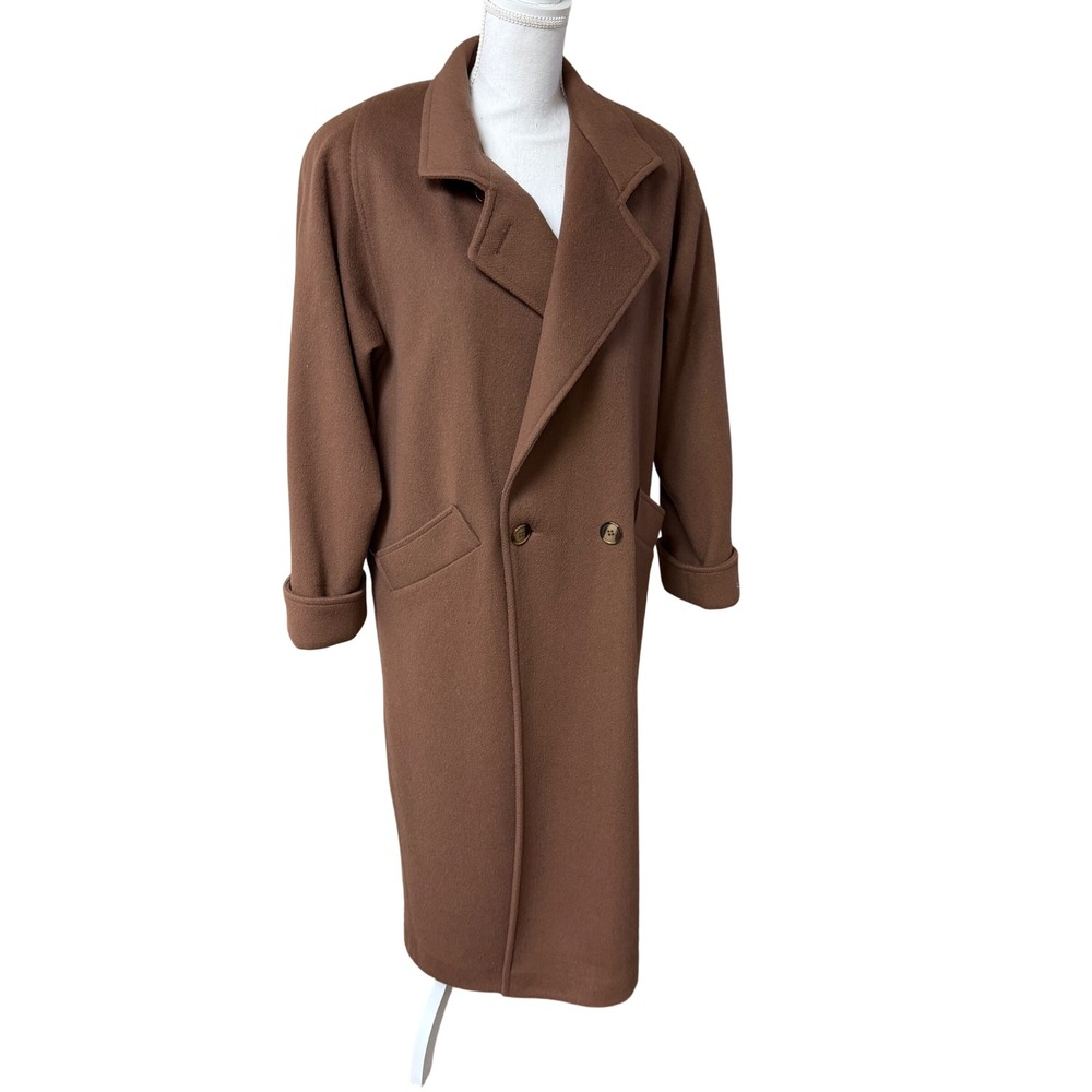 Vintage Camel Wool Long Coat Larry Levine‎ Women's M Classic Minimalist 90s